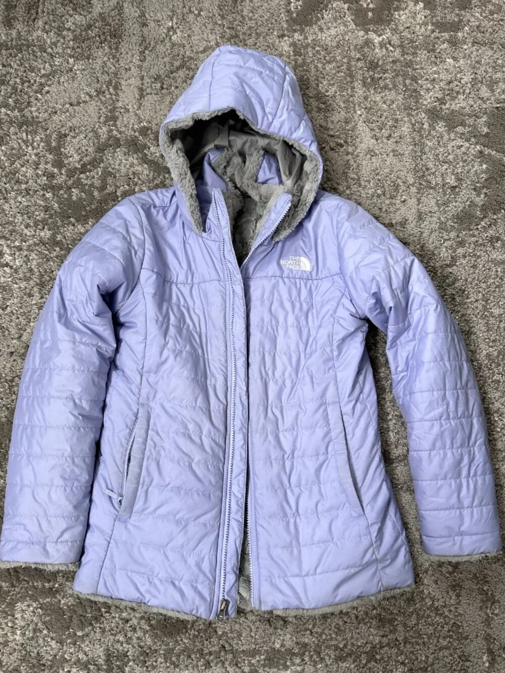 The North Face Girls Gray and Purple Jacket Mossbud Swirl Parka L 14/16
